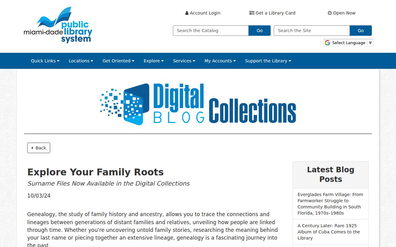 Miami-Dade library surname files for local genealogy