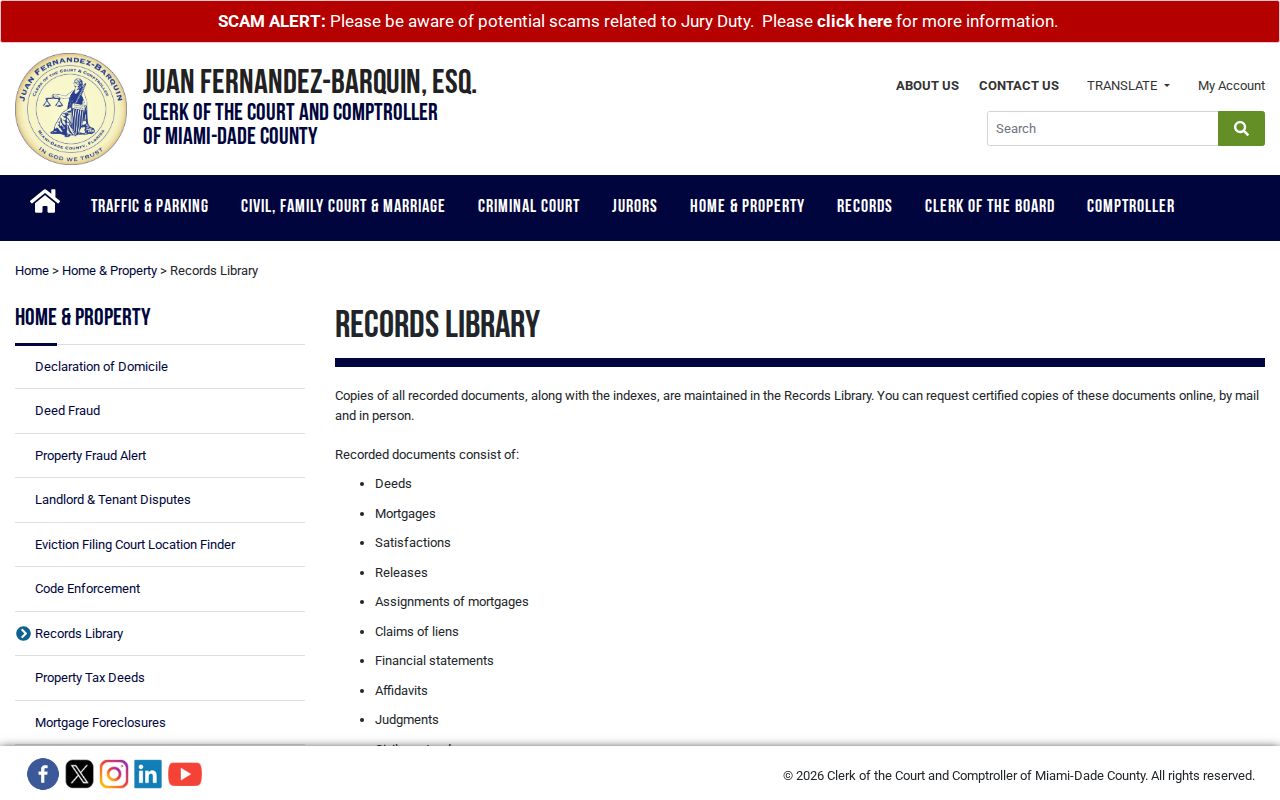 Miami-Dade Records Library page for older Miami Gardens deeds