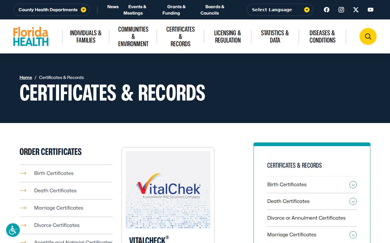 Miami Gardens resident lookup at Florida vital records hub