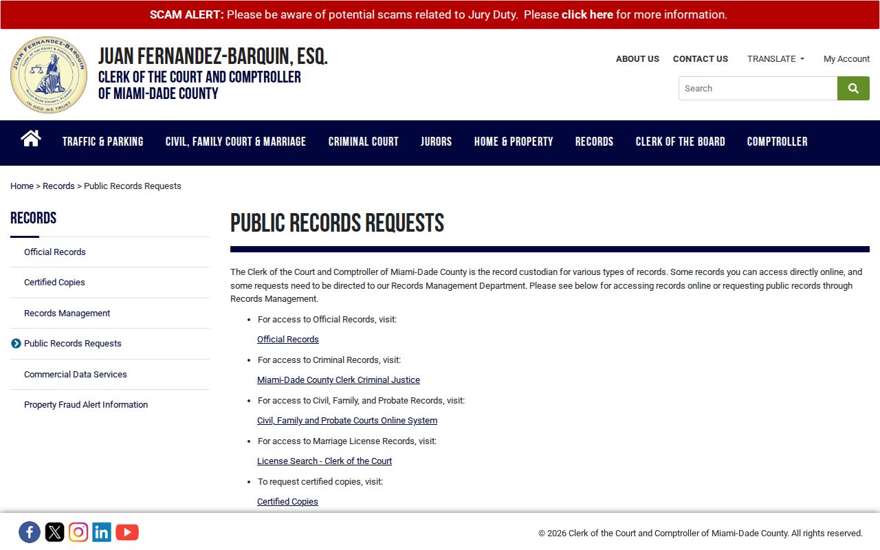 Miami Gardens resident lookup Clerk public records request routes