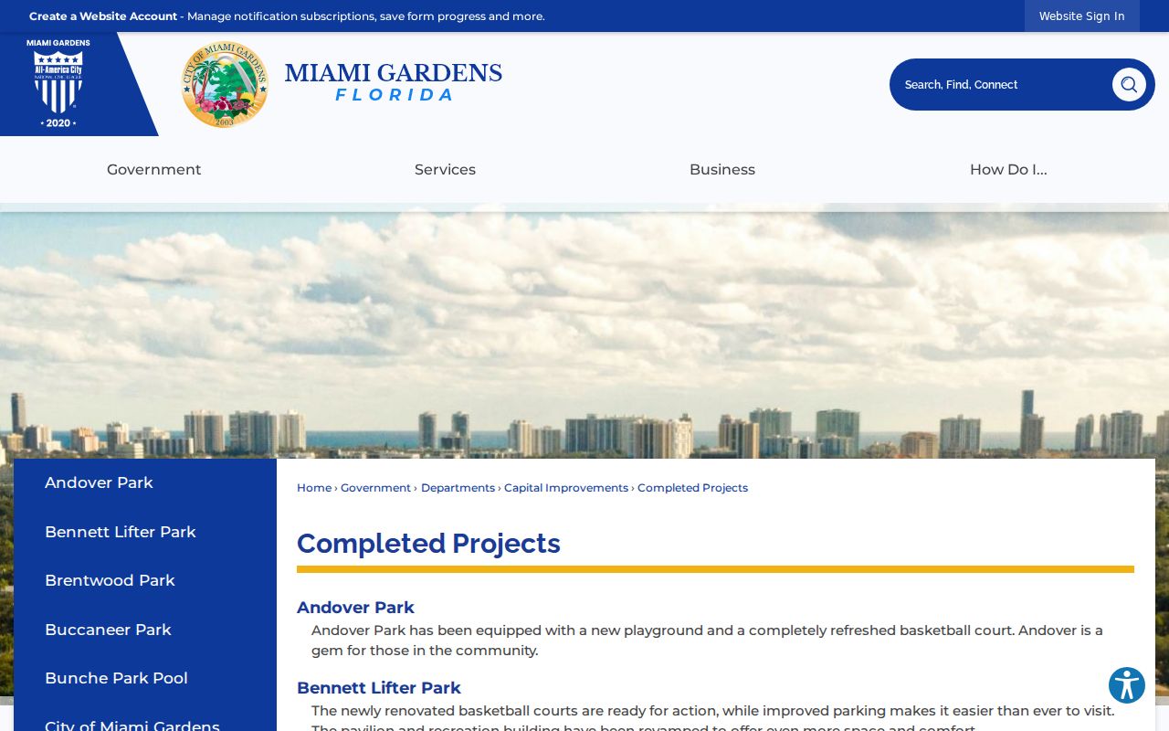 Miami Gardens building permits page for street address research